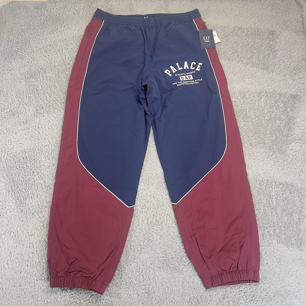 Gap X Palace Track Pants Mens L Blue Burgundy Colorblock Nylon Jogger Athleisure